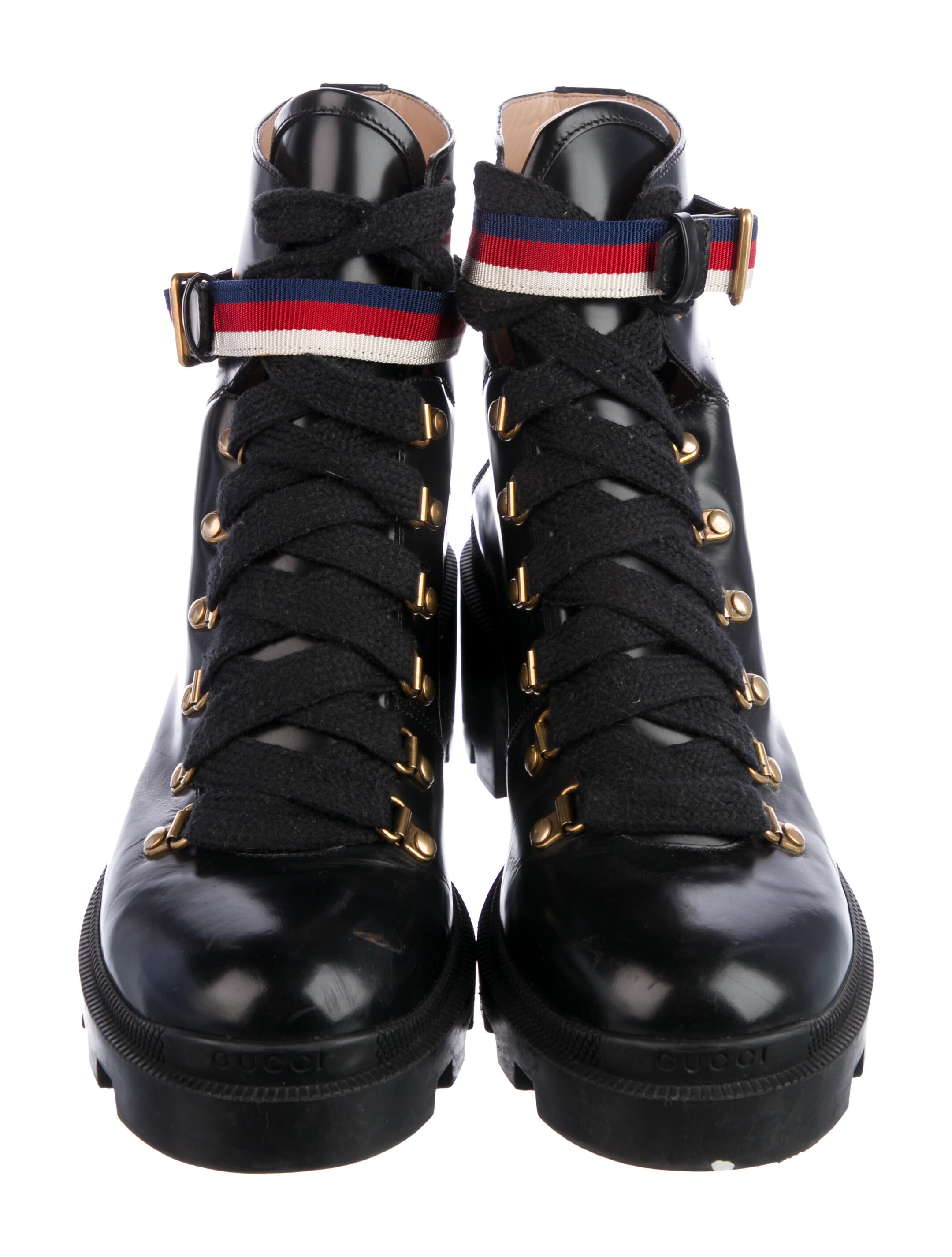 Gucci Sylvie Web Accent Leather Combat Boots